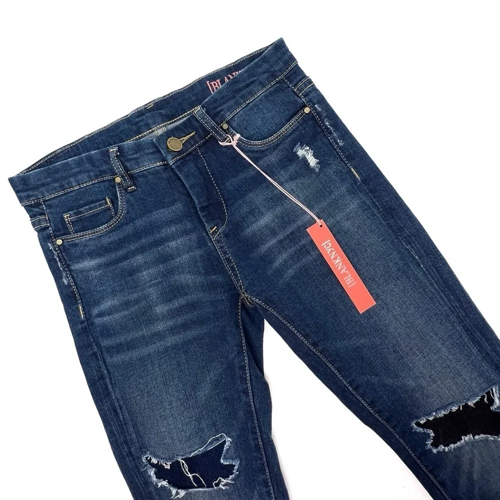 Blank NYC Patched Boyfriend Jeans Girl’s Size 8 Dark Wash Distressed New NWT